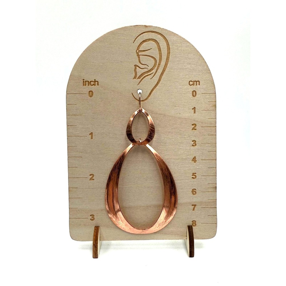 Large Copper Tone Double Teardrop Dangle Earrings Textured Statement Boho Hoop